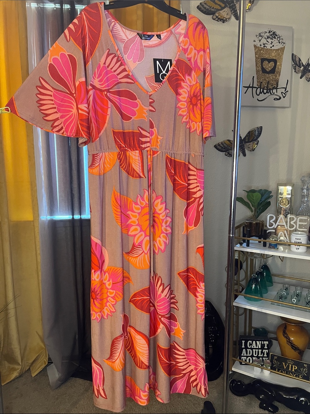 Floral V-Neck Maxi Dress in Pink & Orange